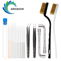 KINGROON-herramienta de limpieza de impresora 3D, cepillo de alambre de cobre, boquilla de cepillo de dientes, aguja de limpieza, piezas de impresora 3D, Kit de llave inglesa