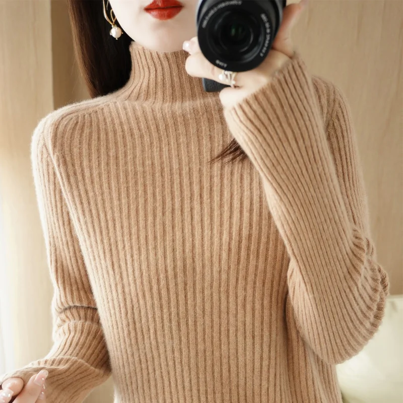 Hot Sale Women's Winter Sweater New Vertical Half Collar Warm Large Stretch Pullover for Most People High Quality Simple2022