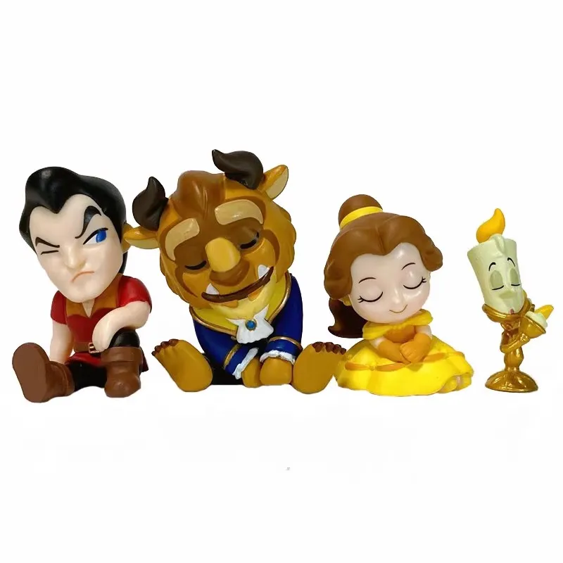 TOMY genuino 4 Uds Gashapon La Bella y La Bestia figura de Anime juguetes para niños regalo adornos de modelos coleccionables