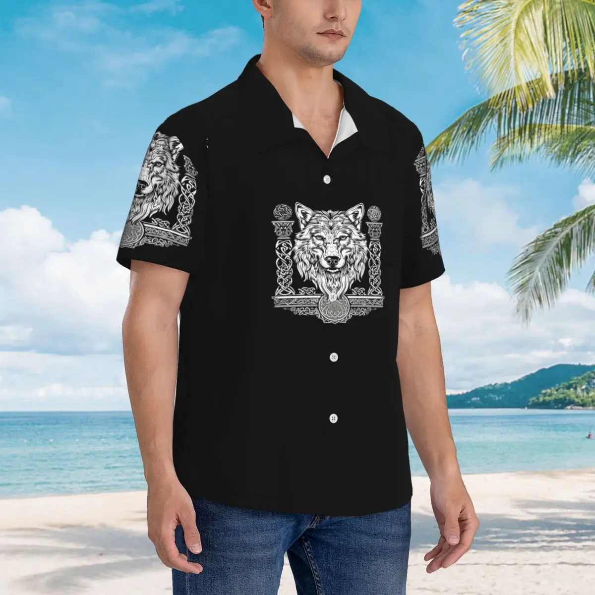 Nordisches nordisches vikingisches keltisches Hawaii-Hemd, lustiges Herren-Kurzarmshirt für Sommer, Strand, Herren-Revers-Tops
