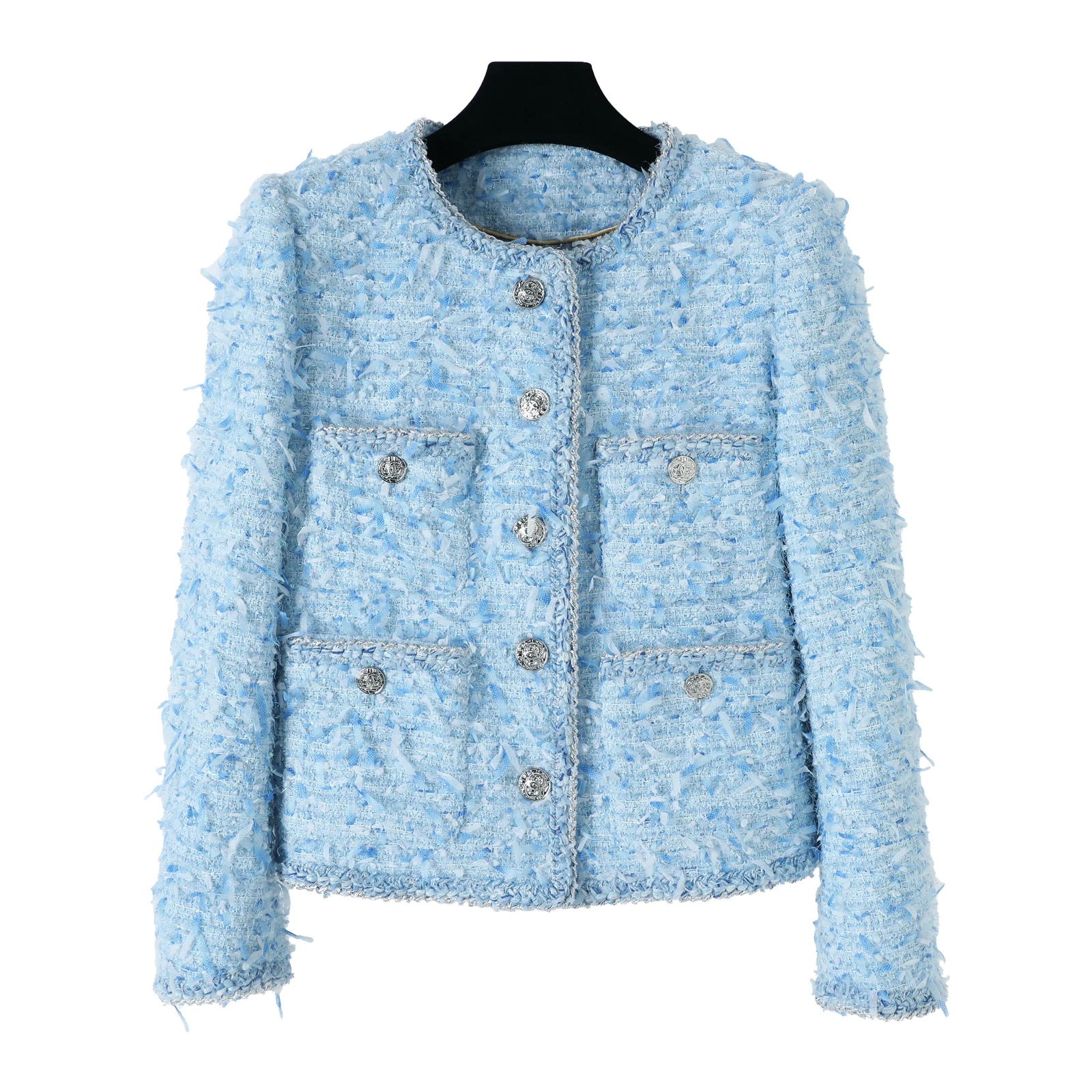 

New fashionable and elegant celebrity high-end temperament design round neck single-breasted small fragrance jacket
