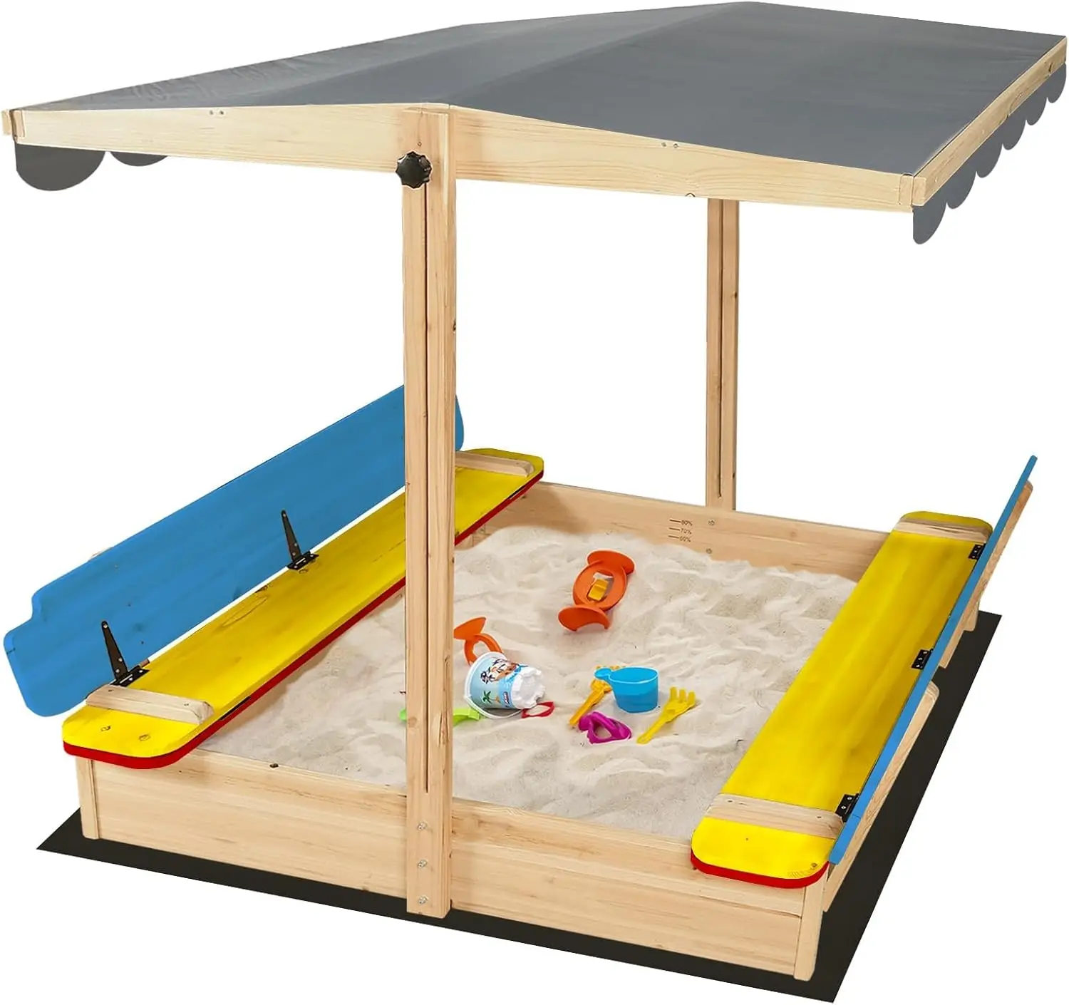 

Детская деревянная Песочная коробка с крышкой, Песочная яма с крышкой для малышей, Большая складная Песочная коробка с регулируемым навесом 48x48 дюймов (разные цвета)