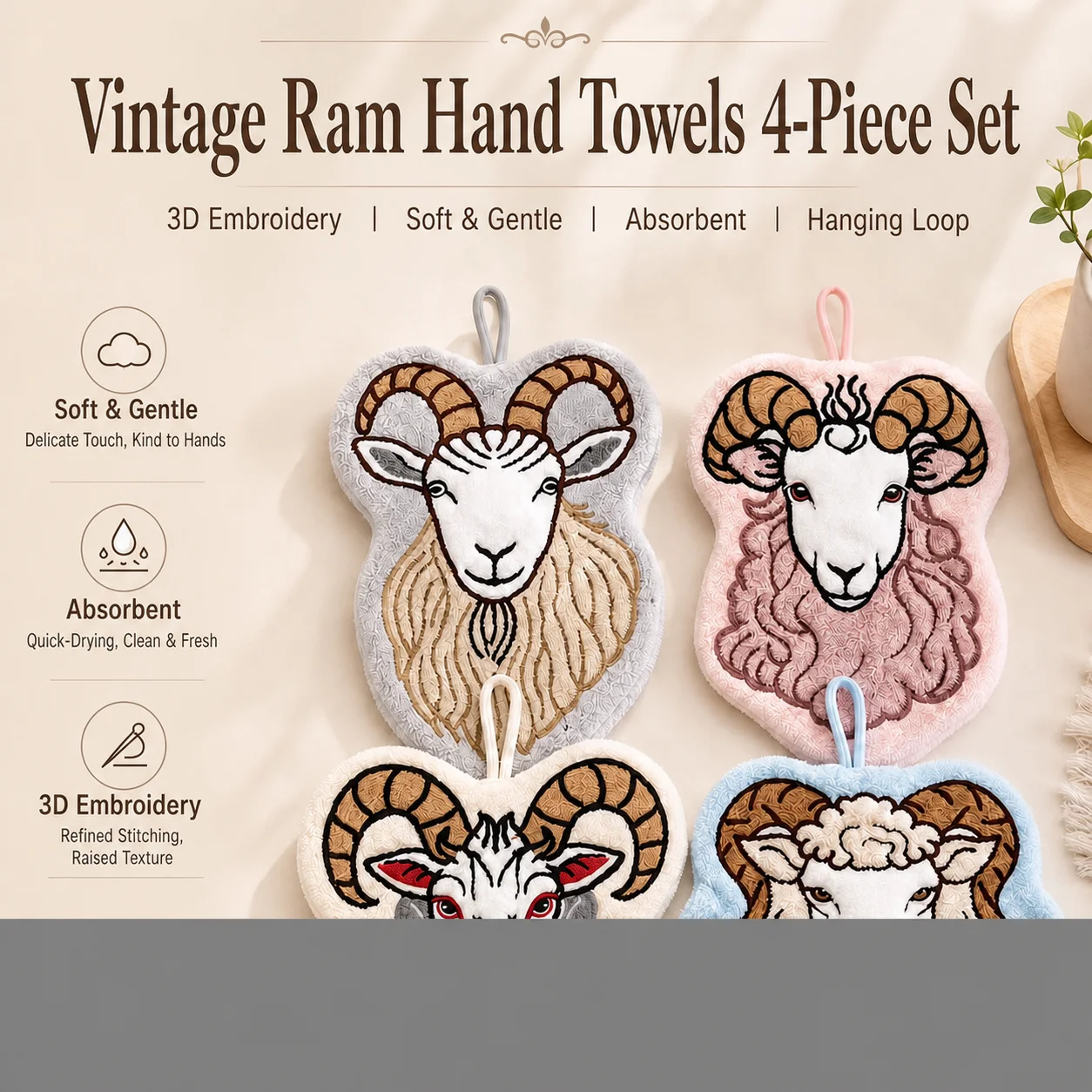Goat Shaped Hand Towel Unique Hanging Hand Towel Kitchen Hand Towel 3d Embroidered Bathroom Cleaning Cloth For Kitchen Bathroom