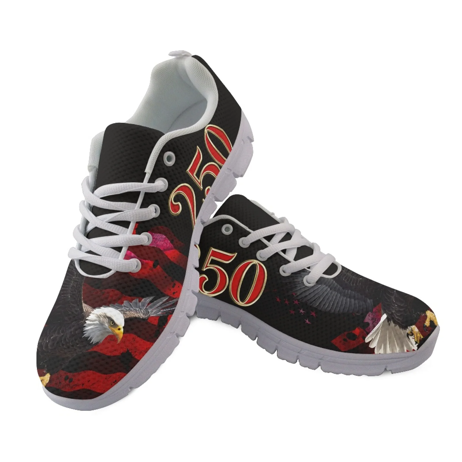Coloranimal 4Th of July Mesh Running Shoes Featuring Patriotic Eagle Print, Lightweight Breathable Footwear for Tennis Travel