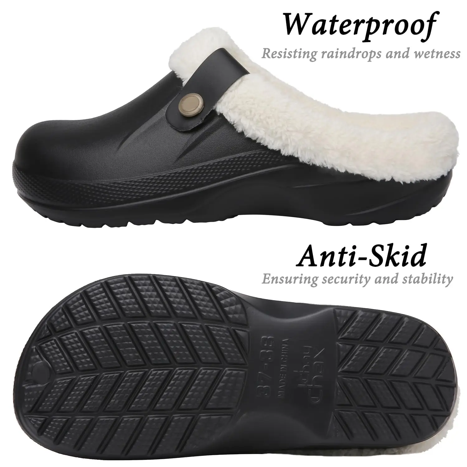 Evshine-Pantoufles de jardin imperméables pour hommes, sabots chauds, pantoufles en fourrure, peluche floue, chaussure de chambre, intérieur,
