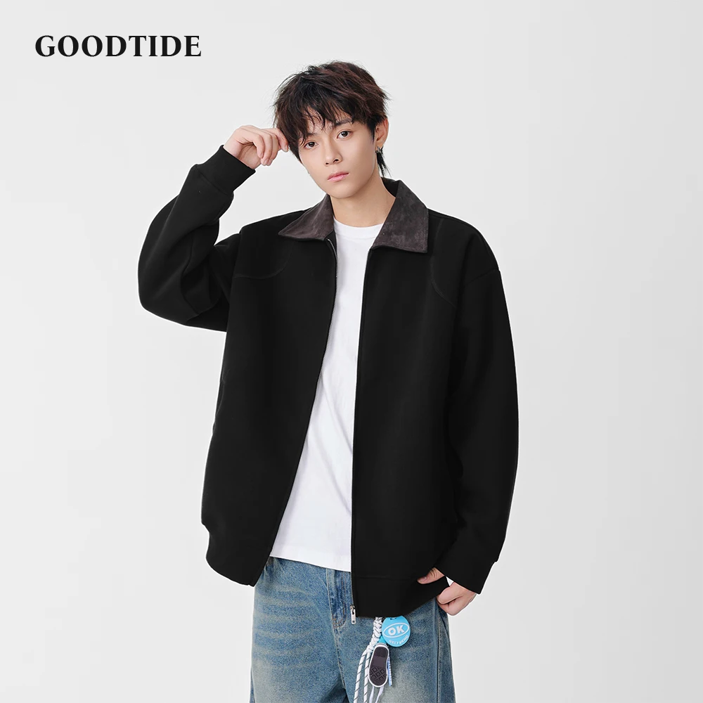 Fashion Men's Casual Full Zip Jacket 2025 Winter New Contrast Collar Comfortable Soft Long Sleeve Outerwear Top