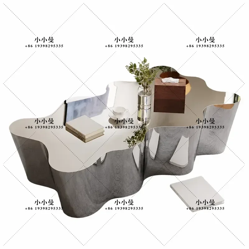 Modern Italian Light Luxury Oval Coffee Table Cloud Shape Stainless Steel Base Creative Design for Living Room Home Office