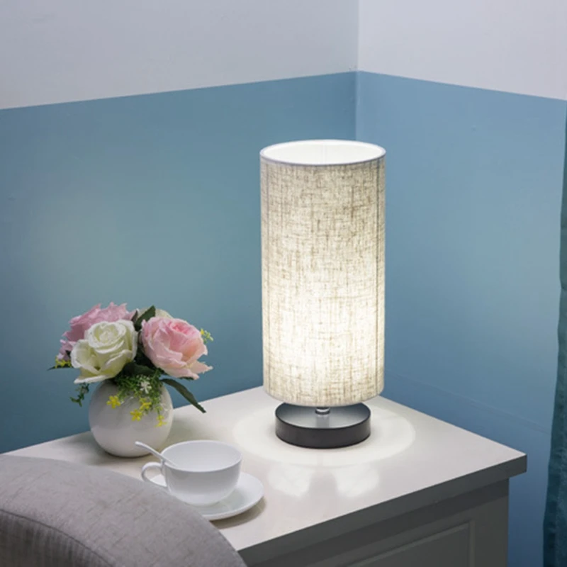 2PCS Bedside Table Lamp, Modern Simple Design Desk Lamp With Cylinder Fabric Shade And Black Base, For Bedroom