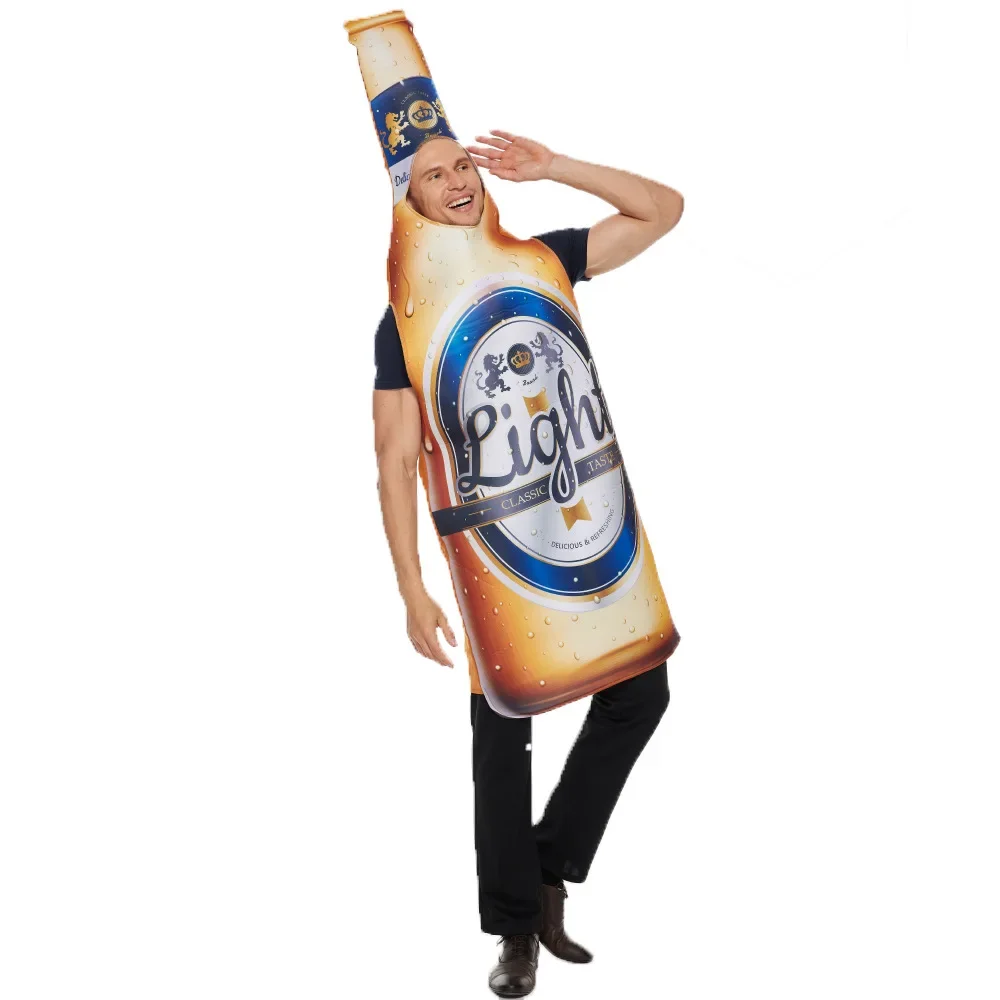 2025 New Arrival Unisex Funny Alcohol Themed Women Halloween Dress Up Men Adult Light Ice Cold Beer Bottle Costume