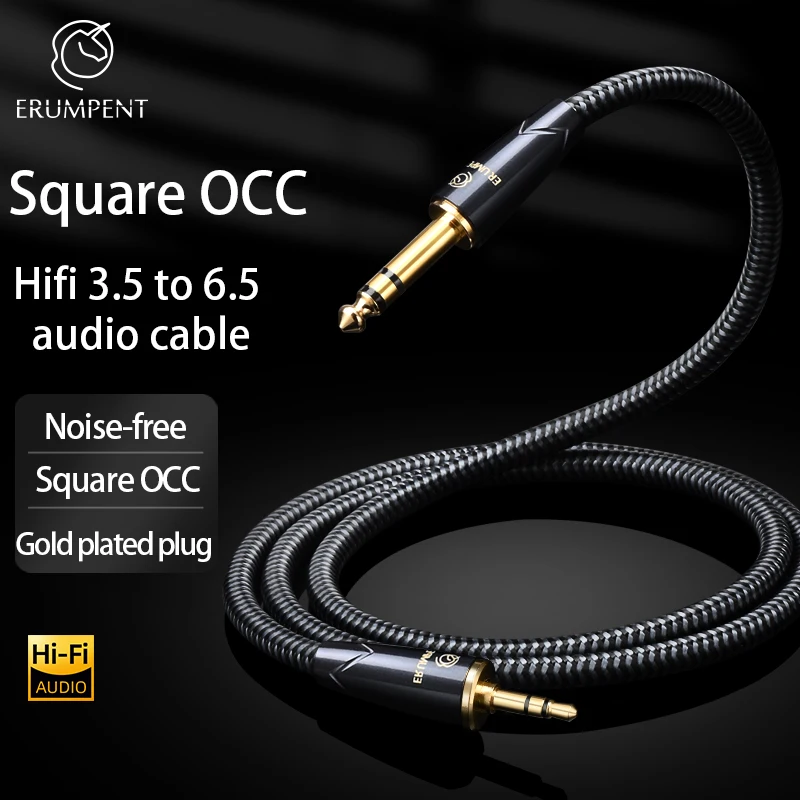 HiFi 3.5 to 6.5 Audio Cable Square OCC Double Layer Noise Reduction for Mobile Phone Amplifier 3.5mm Jack to 6.5mm Jack Cable