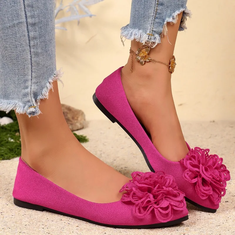 2026 Fashion Simple Flower Decor Comfort Women's Flats and Loafers New Pointed Toe Soft Bottom Casual Women Shoes Лоферы Женские
