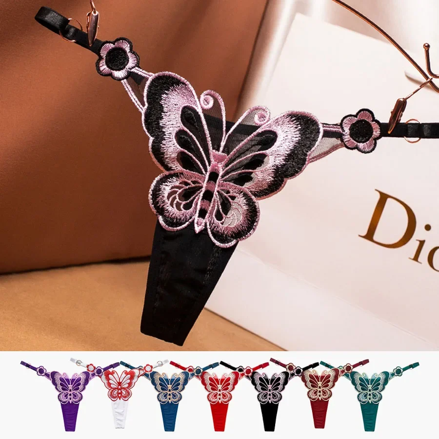 

Women’s Sexy Butterfly Embroidered Thong – Floral Lace G-String Panties Low Rise Lingerie Underwear Exotic Night Bed Wear Girls