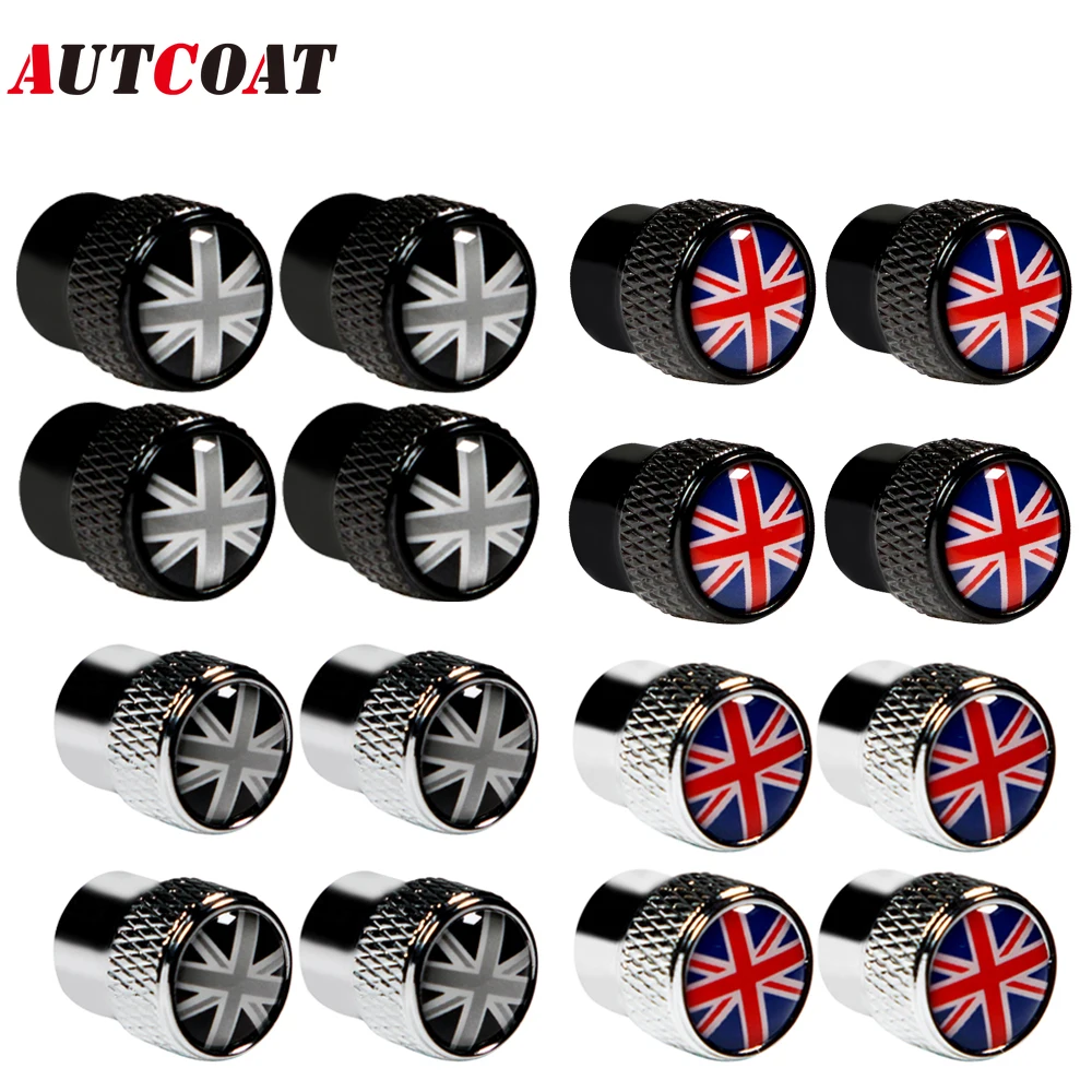 AUTCOAT 4Pcs Universal UK Aluminum Alloy Car Wheel Tyre Tire Valve Stem Caps Dust Covers for Bike Car Trucks Motorbike Bicycle