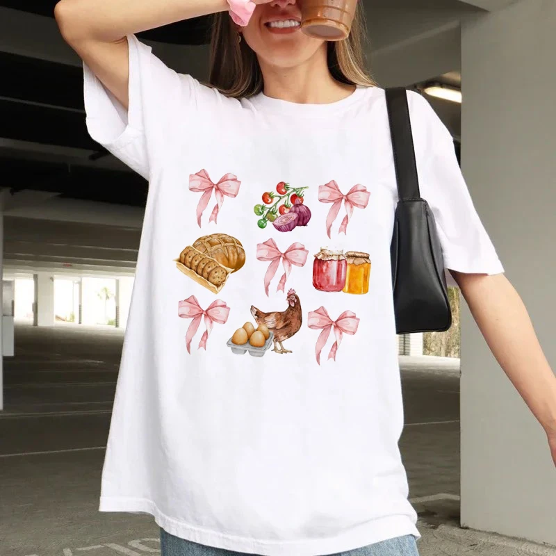 Sourdough Printed Short Sleeved Sweet Top Summer Cartoon Fashion Versatile Women\'s Printed Street Fun Trendy Style T-Shirt.