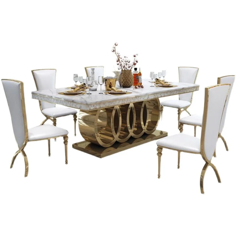 

Light luxury rock panel dining table and chair combination, modern and simple small unit rectangular dining table, household Hon