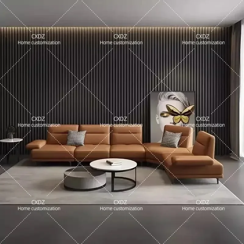 Modern Minimalist Leather Sofa First Layer Cowhide Adjustable Backrest Living Room Furniture for Apartment Size Combination