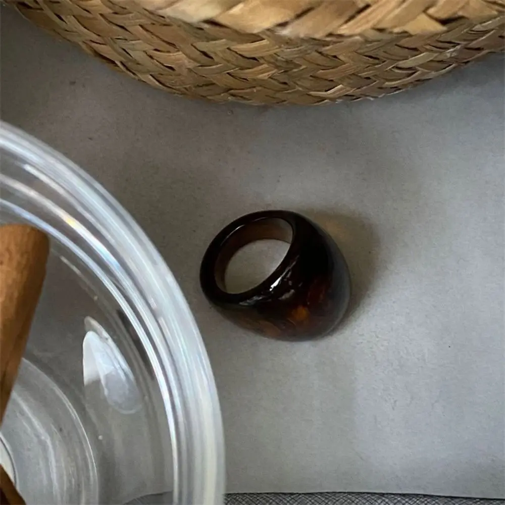 New Geometric Wide Face Chunky Ring Resin Vintage Large Finger Rings Gift Accessories Amber Color Punk Jewelry