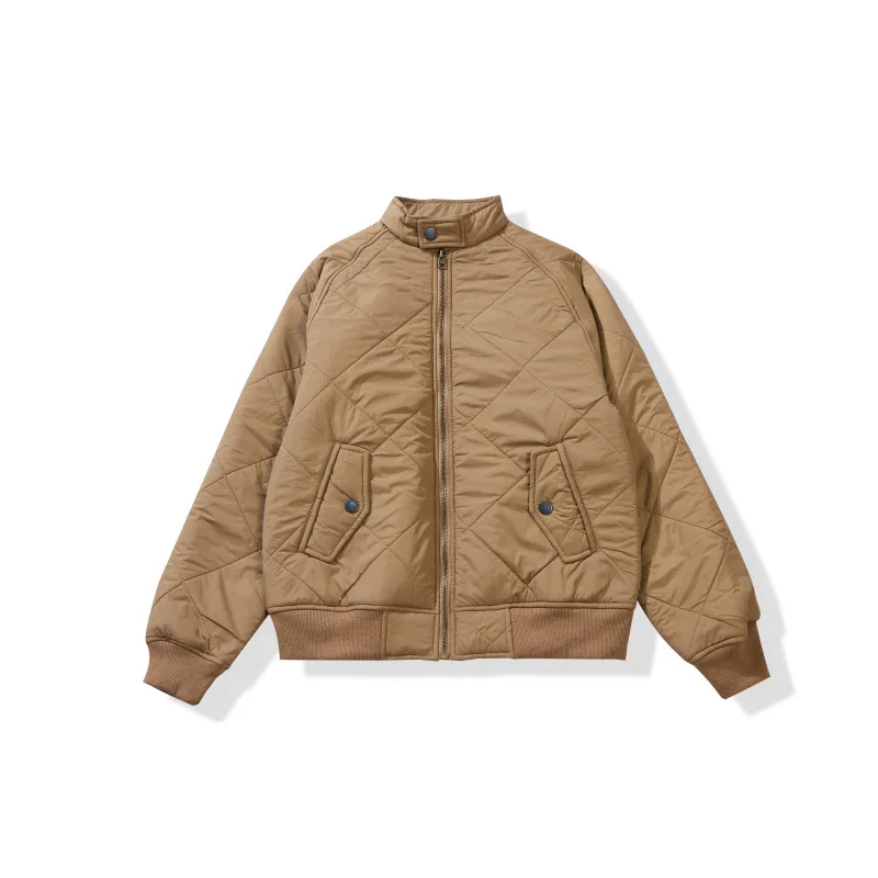 

Winter Men's Fashion Simple Diamond Quilted Jacket Stand up Collar Cotton Jacket with Cotton Double sided Wearing Jacket