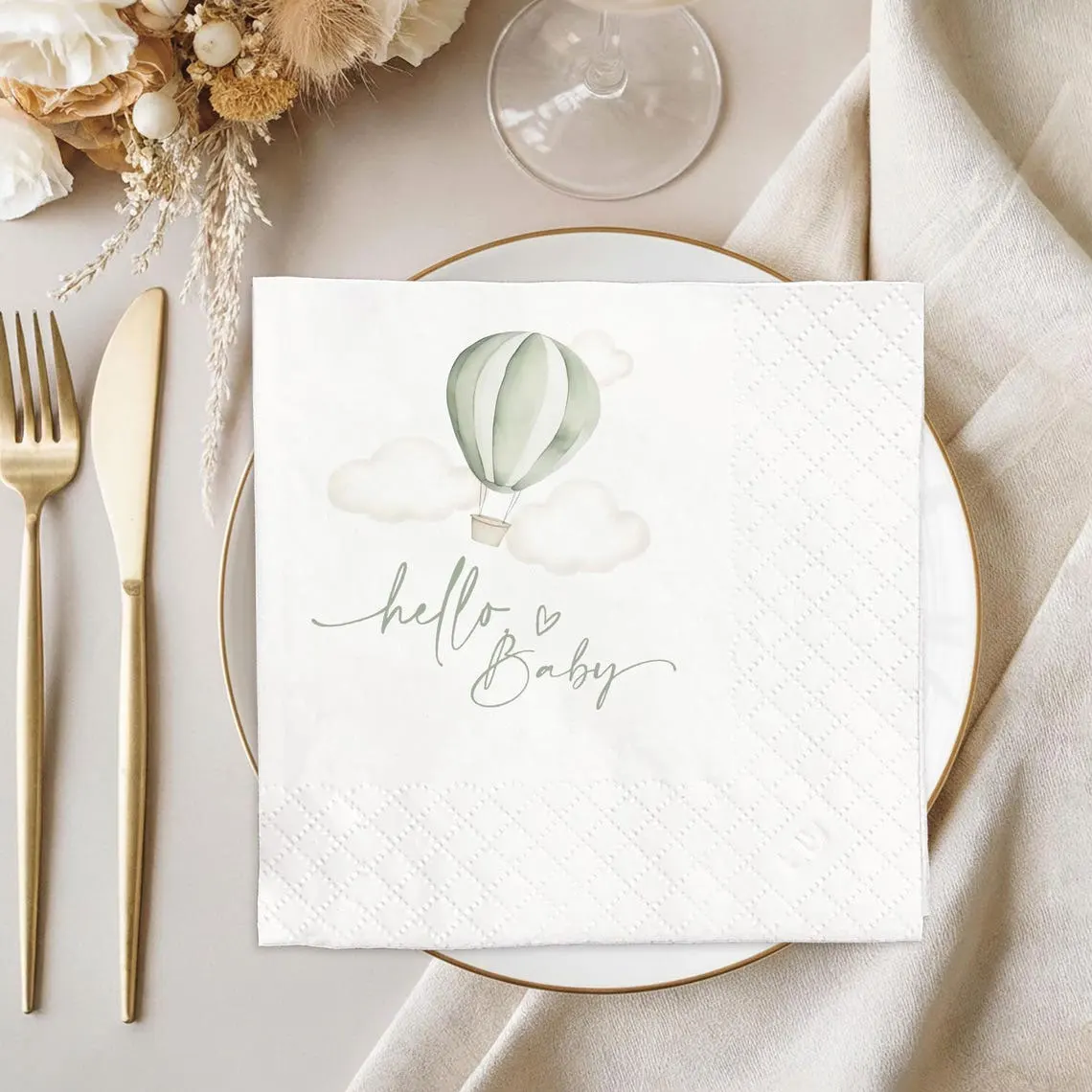 Servilletas de Papel Personalizadas con Diseño de Globo Aerostático para Baby Shower, Servilletas Personalizadas para Baby Shower, Decoración de Mesa para Eventos Festivos de Recién Nacidos