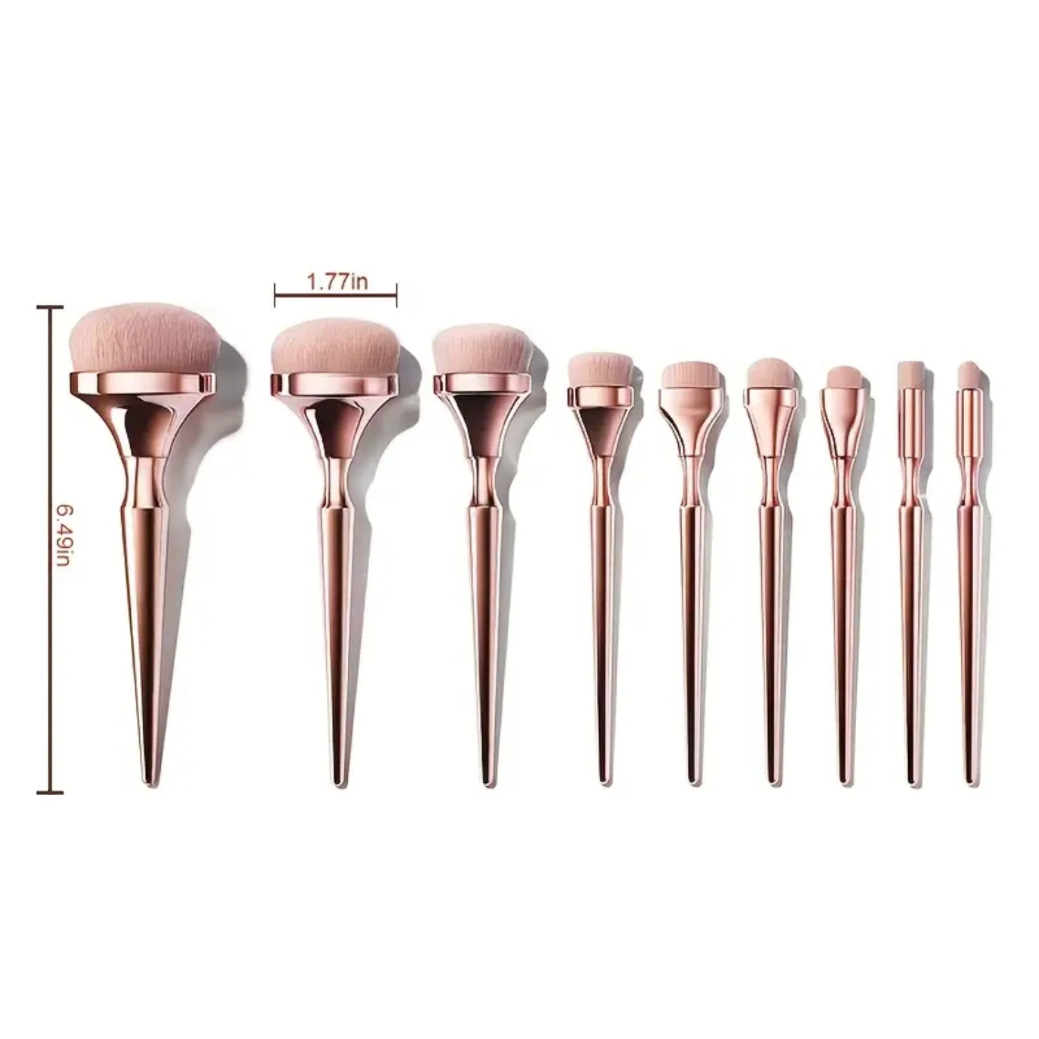 مجموعة فرش مكياج مكونة من 9 قطع بمقبض ذهبي مريح، شعيرات ناعمة عالية الكثافة، مناسبة لجميع مظهر المكياج وأنواع البشرة. معرف