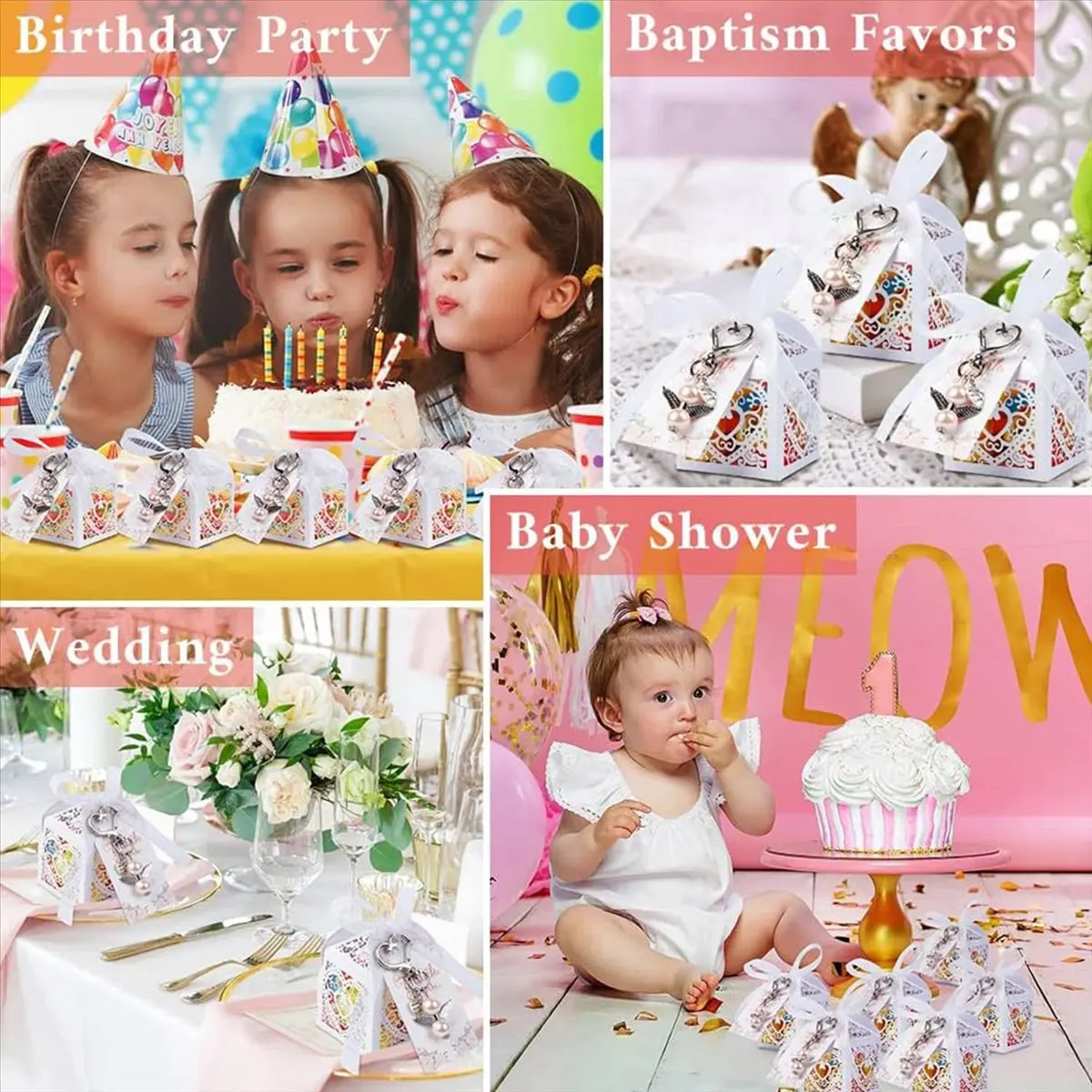 A56K 24Pcs Baby Shower Favors Including Cute Angel Keychains, Favor Boxes and Thank You Cards for Baptism Favors, Bridal