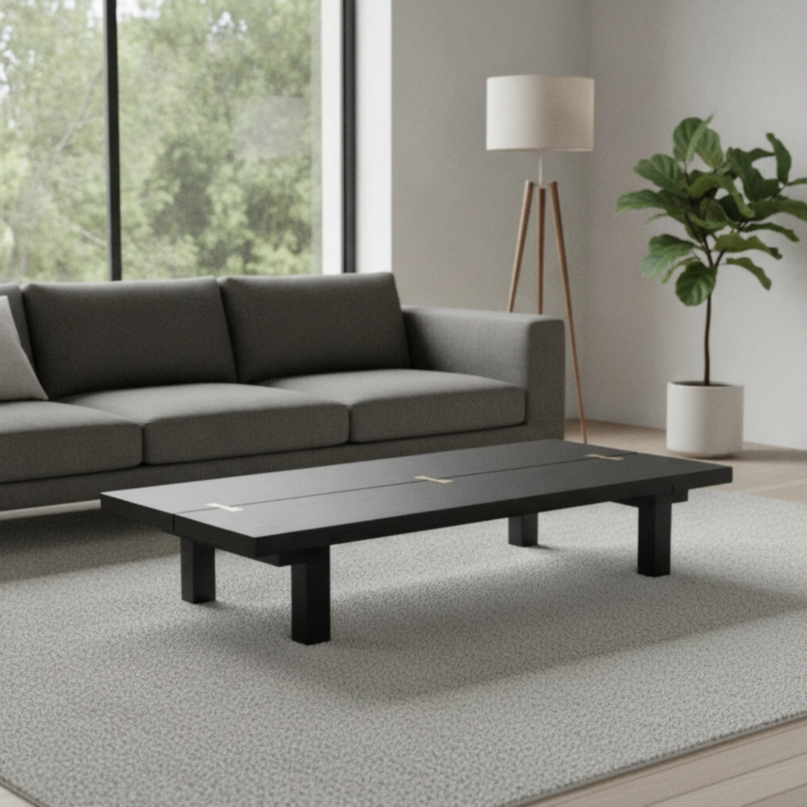 Table with Brass Inlay Minimalist Low Tea Table Furniture Space-Saving Long-Lasting for Small Rooms