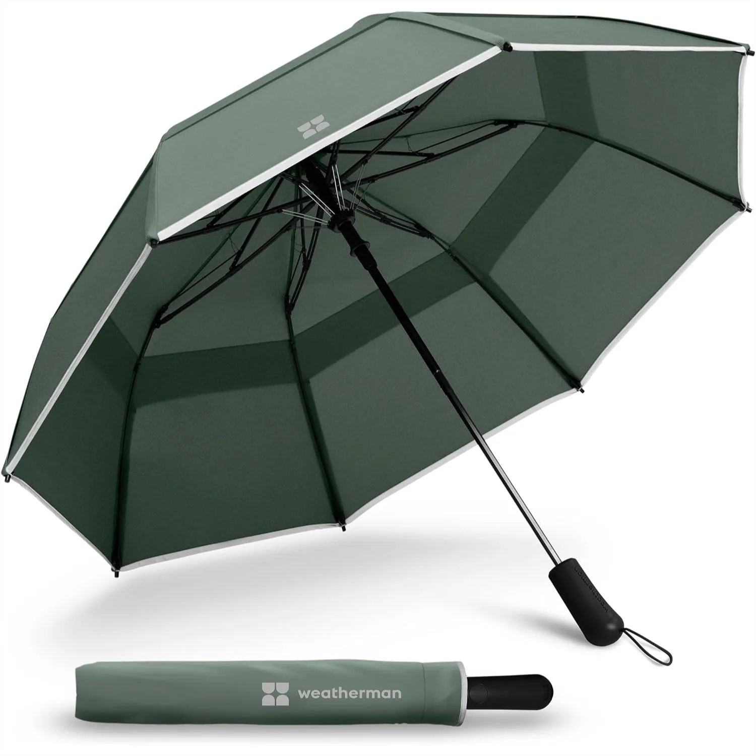 

Compact Travel Umbrella Windproof 55 MPH Auto Open with Strong Fiberglass Frame for Rain and Wind Sage