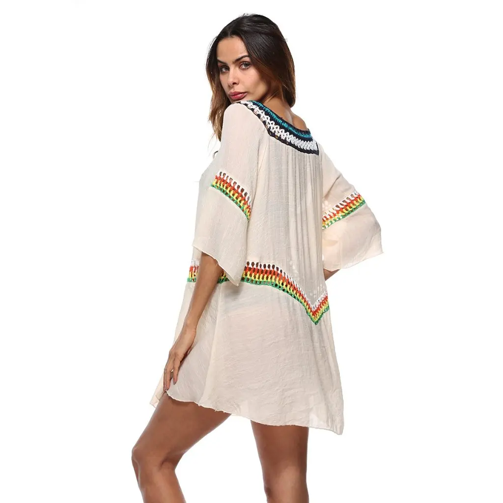 ชุดเดรสเย็บมือฤดูร้อนของผู้หญิงสไตล์ยุโรปและอเมริกาเสื้อชายหาดกันแดด A1908