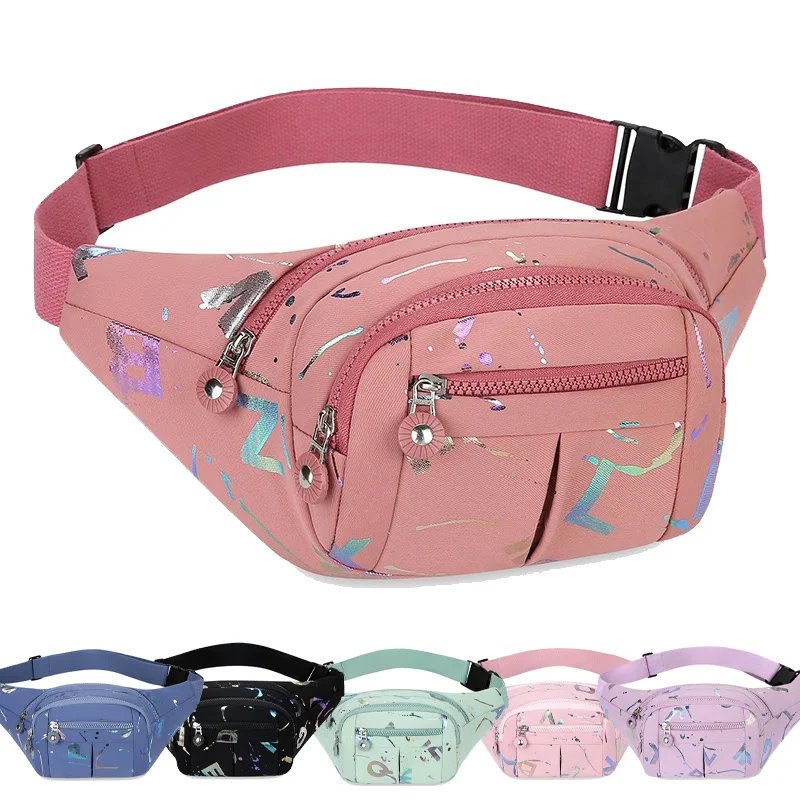

Casual Trendy Waist Bag Women Lightweight Oxford Fabric Print Stitching Multi-Pocket Fanny Pack Daily Commute Bags