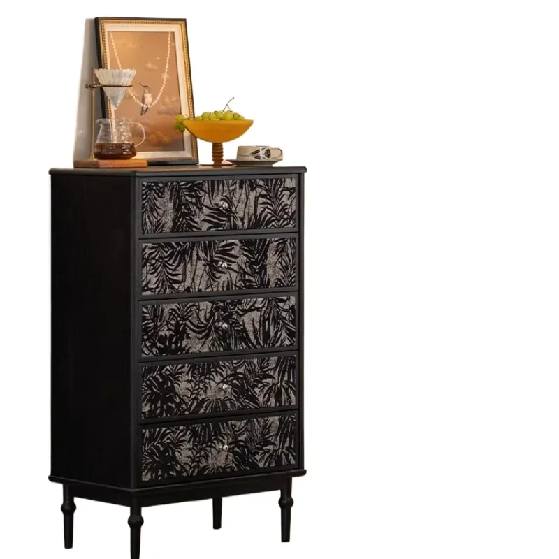 French retro solid wood chest of drawers, household porch cabinet, living room multi-functional integrated cabinet against the