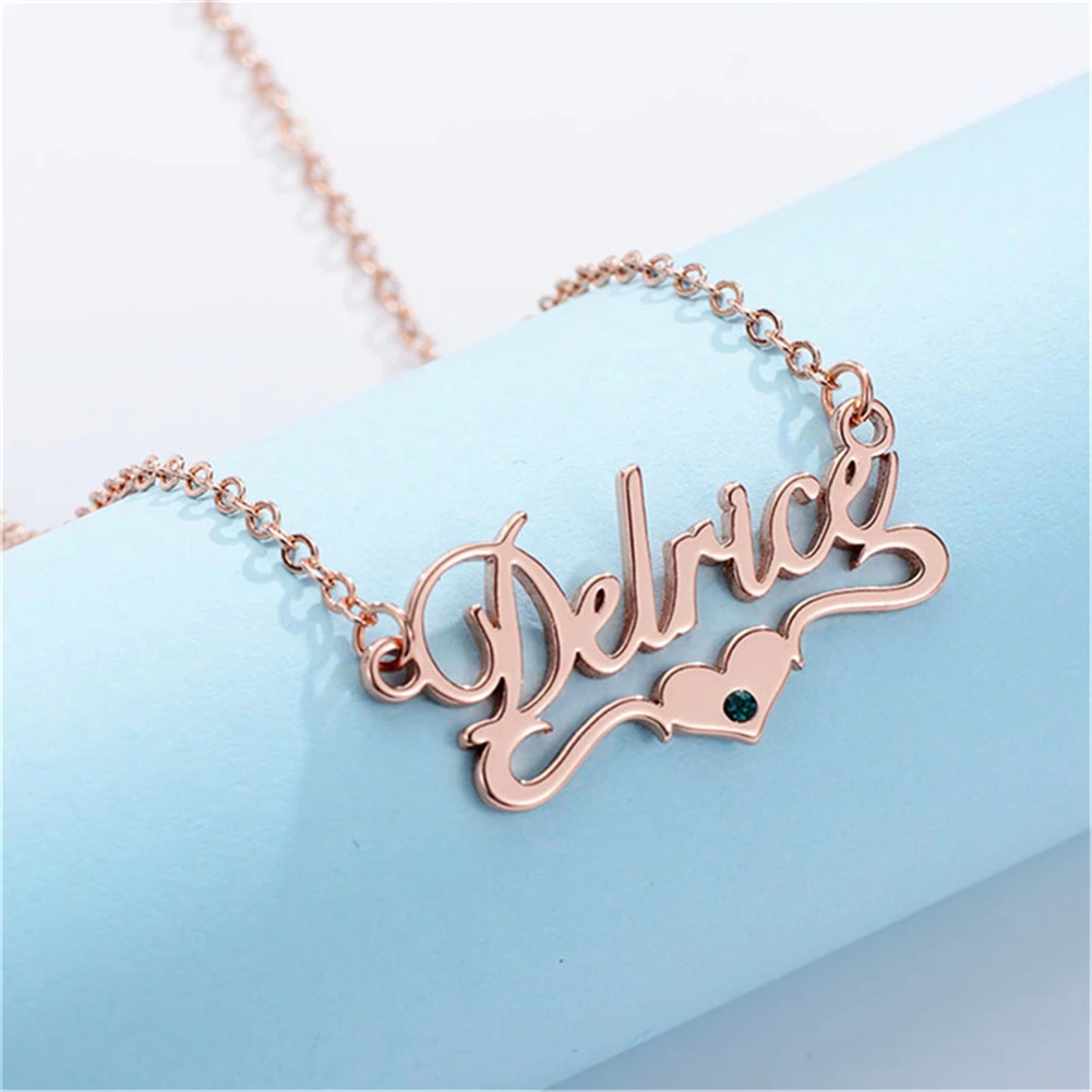 

YHLISO Personalize Custom Name Necklace Heart with Birthstone Nameplate Pendant Choker Birthday Gift for Women Girl Friend