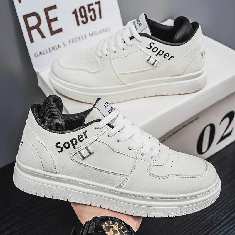 

New Men's White Sneakers Korean Style Trendy All-match Platform Sneakers Men's Summer Breathable Casual Shoes Tenis Masculino