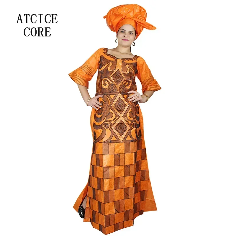 Bazin Riche-Robe africaine longue avec écharpe pour femme, broderie informatique, grande taille