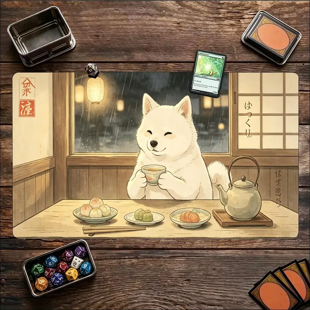 Large Tabletop Playmat Non Slip Rubber Base Smooth Cloth Surface Vintage Japanese Cat Art Printed Pad For Trading Card Battling