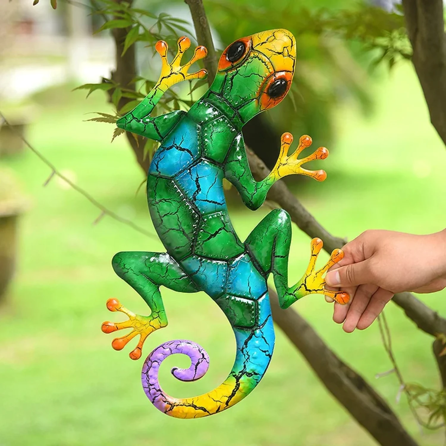 New Outdoor Metal Gecko Garden Decoration - Beautiful Yard Statue for your Garden - Decorative Miniature Sculpture and Ornaments