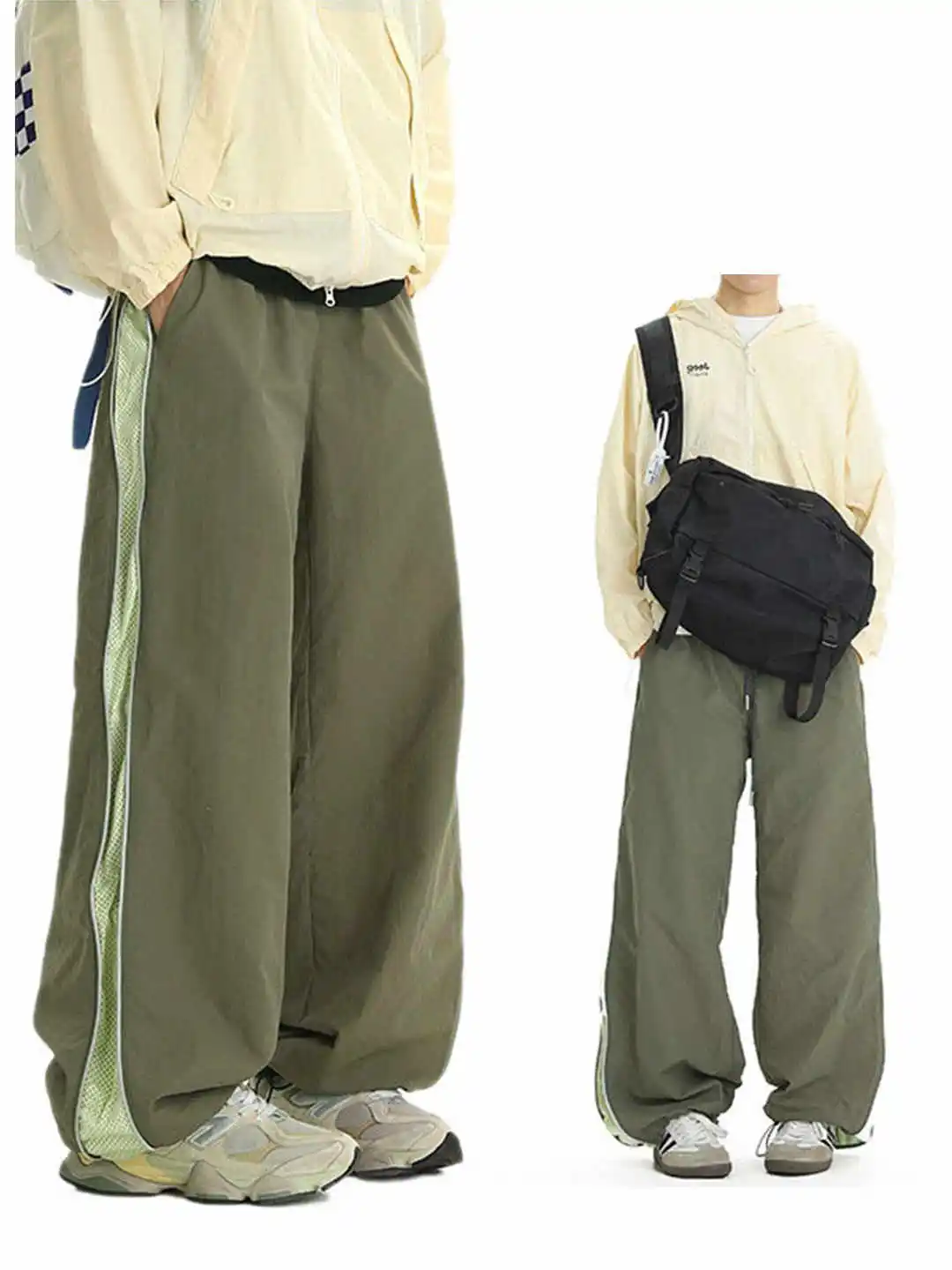Mulheres verde y2k baggy pára-quedas calças harajuku retalhos calças de carga japonês 2000s estilo 90s vintage calças oversize roupas