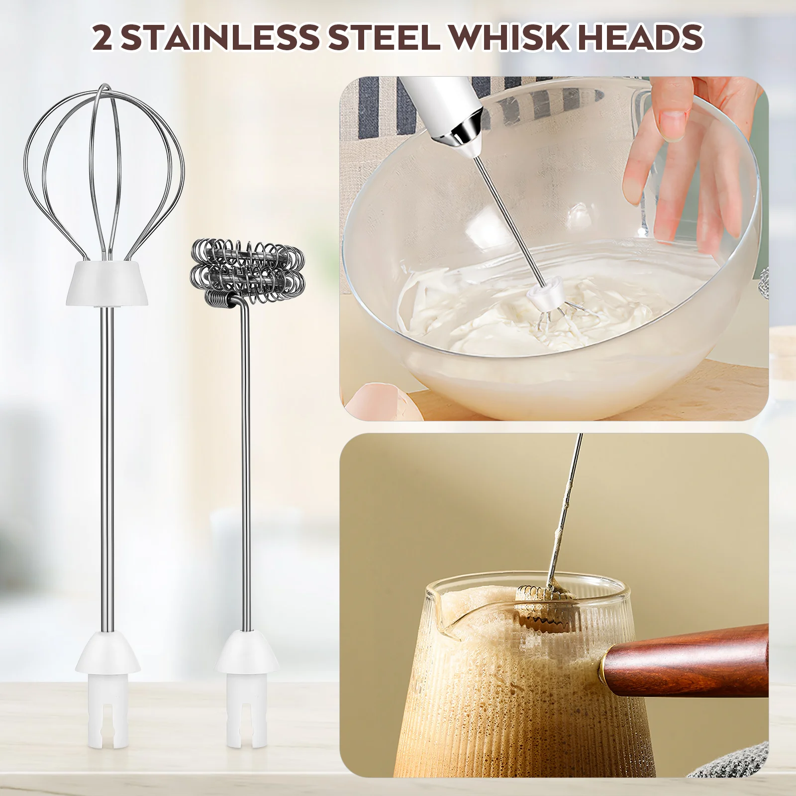 

Electric Whisk Stainless Steel Milk Frother Coffee Mixer Low Noise Portable Egg Beater 3 Speeds Foam Maker For Baking