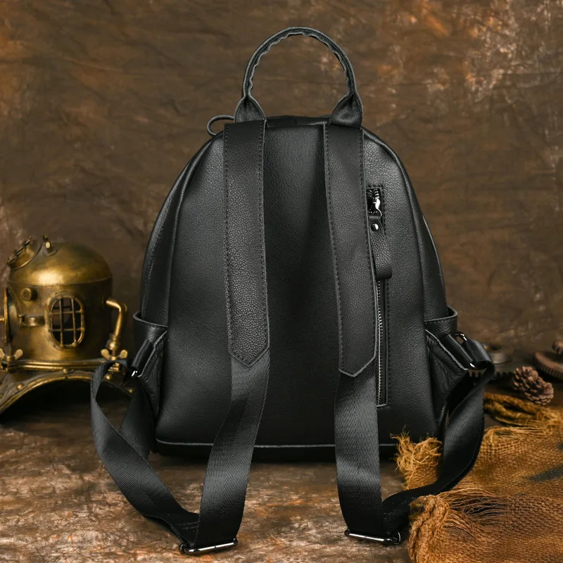 Fashion New Black Causal Backpack For Women Luxury Genuine Leather Female Travel Bagpack Lady Handbag Student Schoolbag Mochila