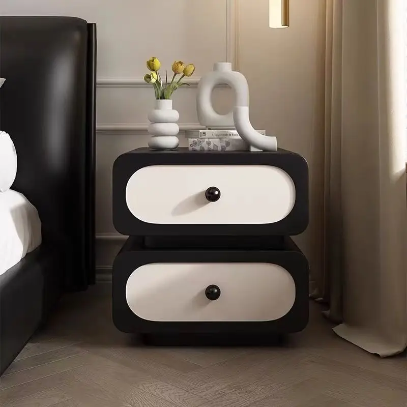 Solid wood bedside table modern minimalist bedroom household luxury cream lockers black bedside cabinet complete hair