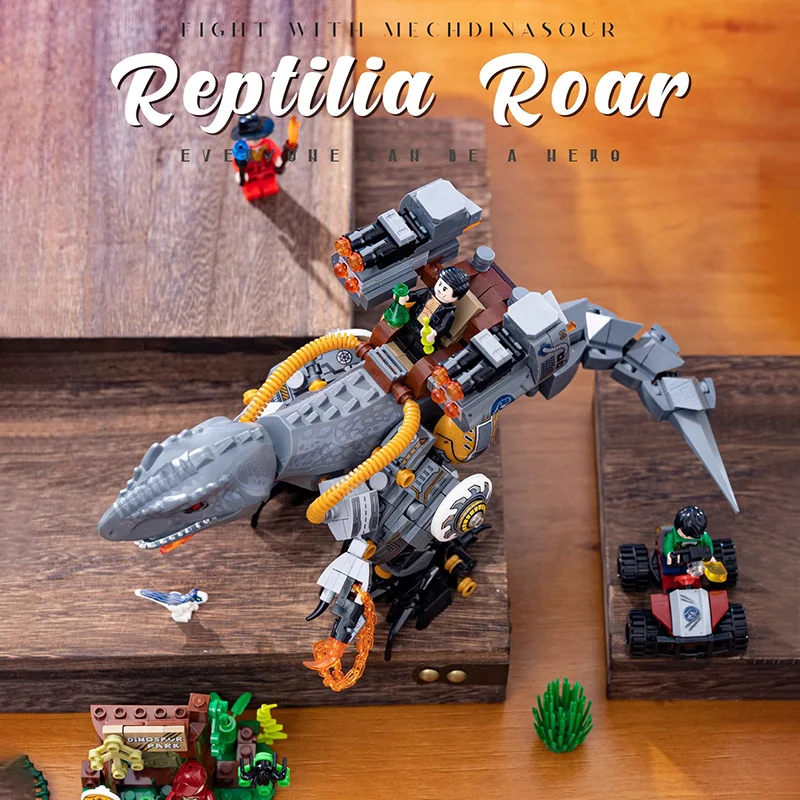 Juguetes de bloques de construcción para niños, bloques de construcción de dinosaurios mecánicos inspirados en la tecnología, modelo de ensamblaje de dinosaurios con armas pesadas, juguete de regalo sorpresa de Navidad para niños