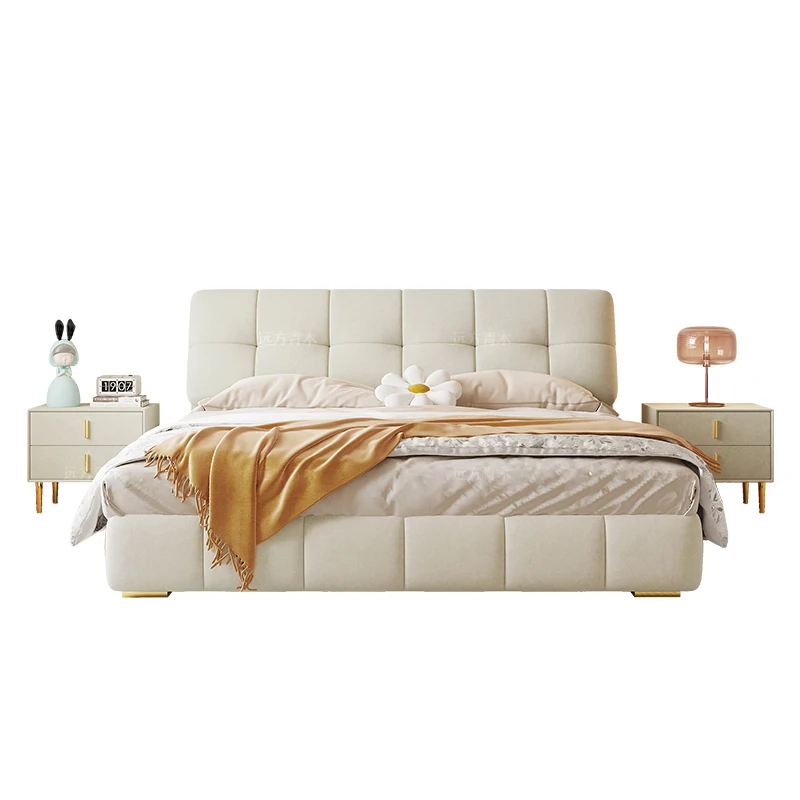 

Cloud puff bed, simple modern double bed, master bedroom, wedding , upholstered , cream style fabric