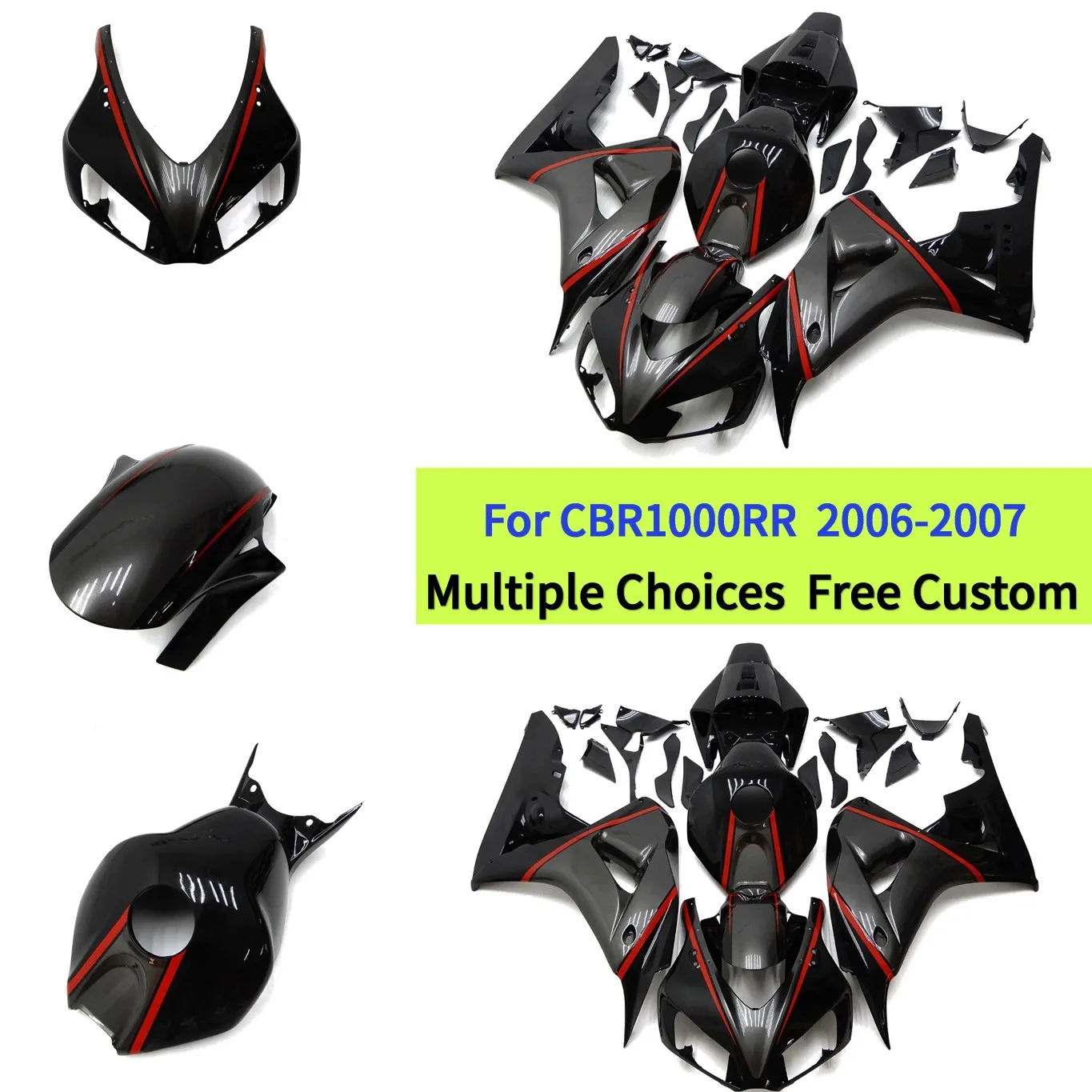 

CBR1000RR Fairing Kit 2006-2007 Gunmetal Grey Black Motorcycle Plastic Body Panel Replacement Set