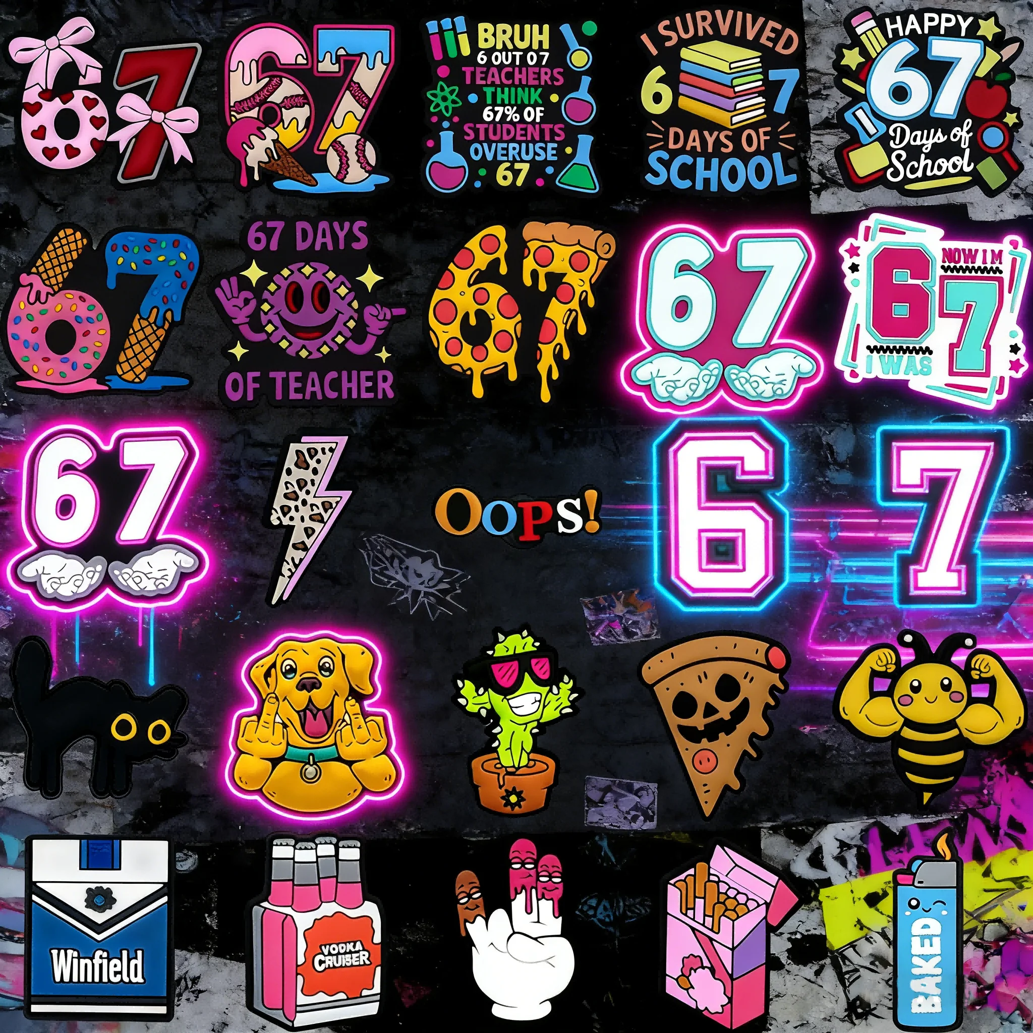 1/25 Stück Trendige Schuh-Charms mit der Zahl 67, lustige Cartoon-Schuh-Dekorationspins, coole Pizza-Tier-Schuh-Accessoires für Teenager, Jungen und Mädchen – Detail 1