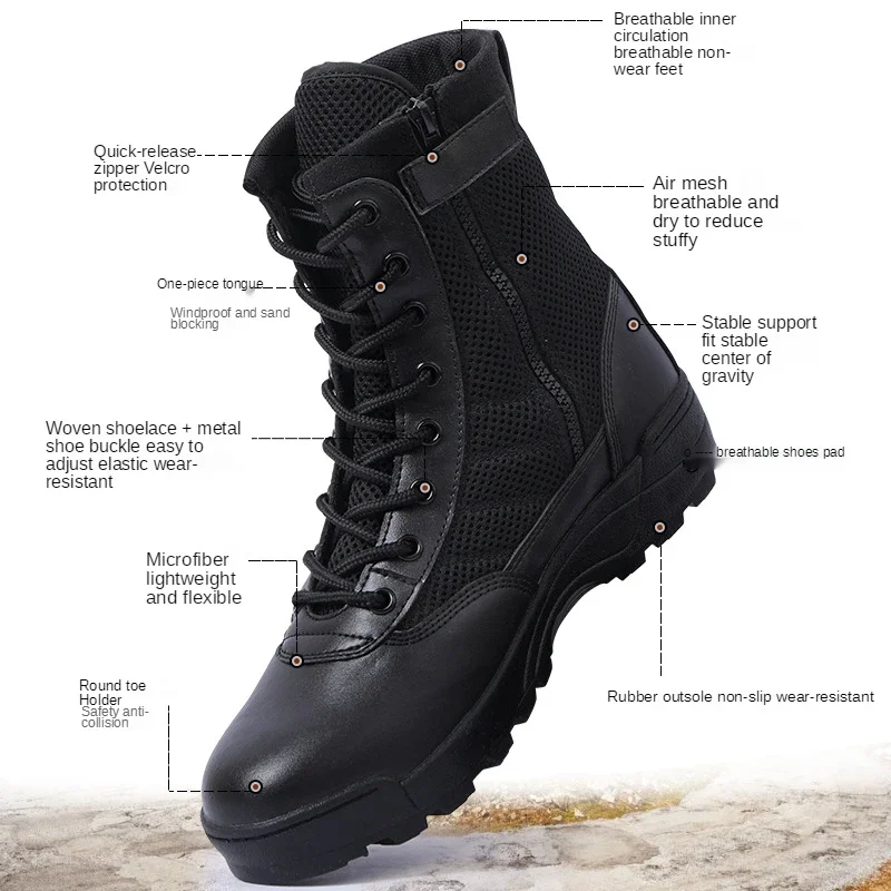 Men Breathable Mesh Tactical Boots Men Boots Outdoor Lightweight Hiking Shoes New Desert Combat Boots Work Men Shoes