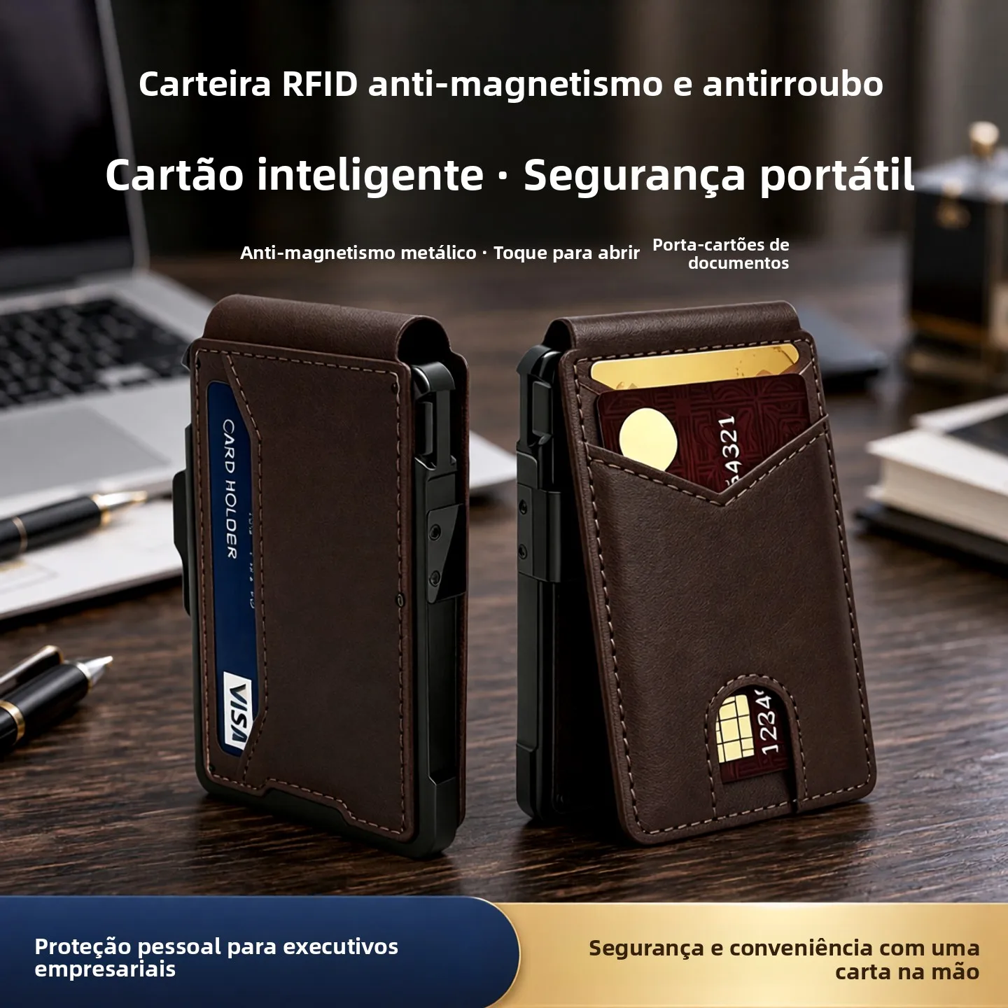 金属製rfid盗難防止自動ポップアップカードホルダー-メンズ財布-クレジットカード-名刺-idドキュメントケース