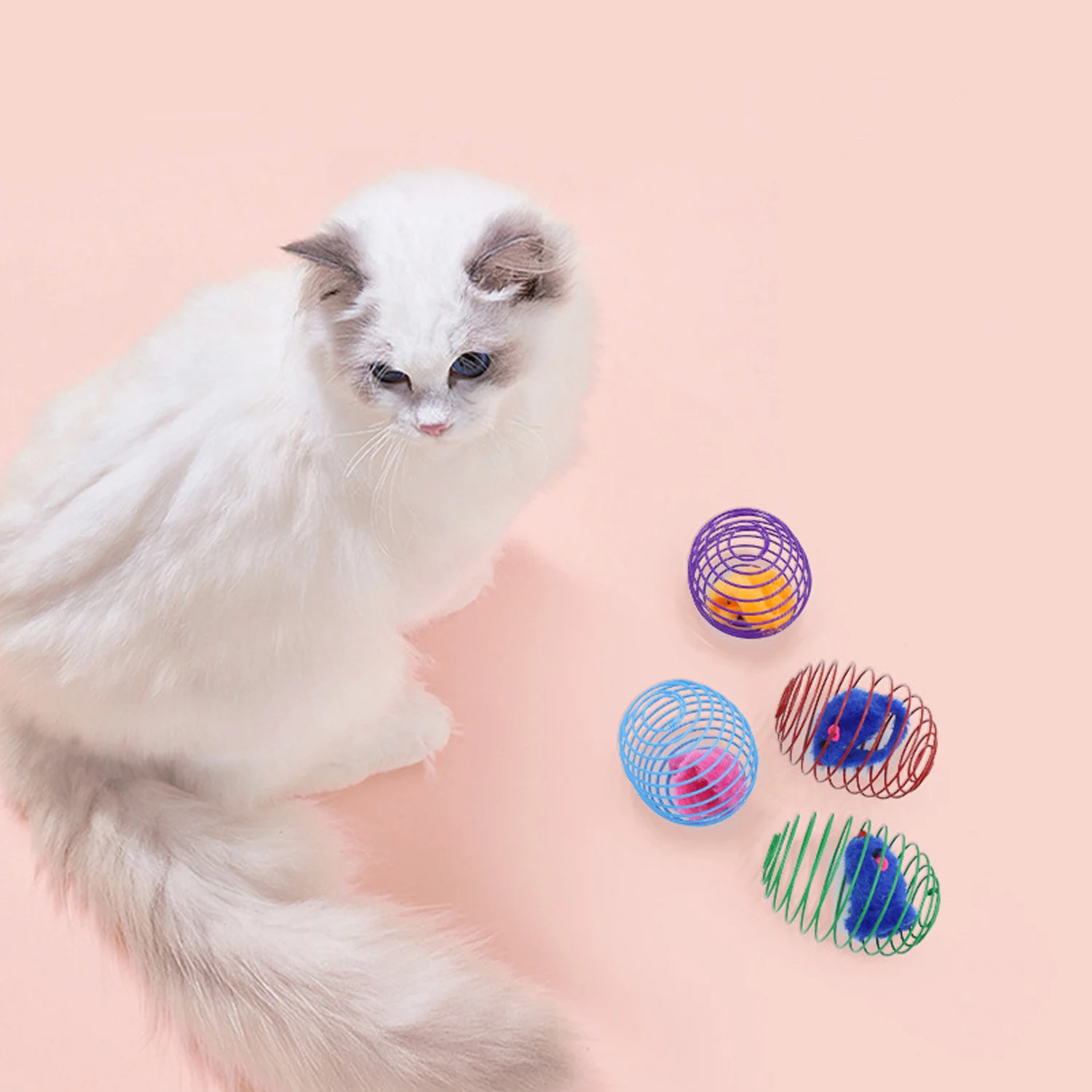 Cat Toy Ball Stretchable Kitten Spring Toy Cat Interactive Spiral  Rolling Balls Caged Fake Rat Rolling for Cat Hunting Swatting