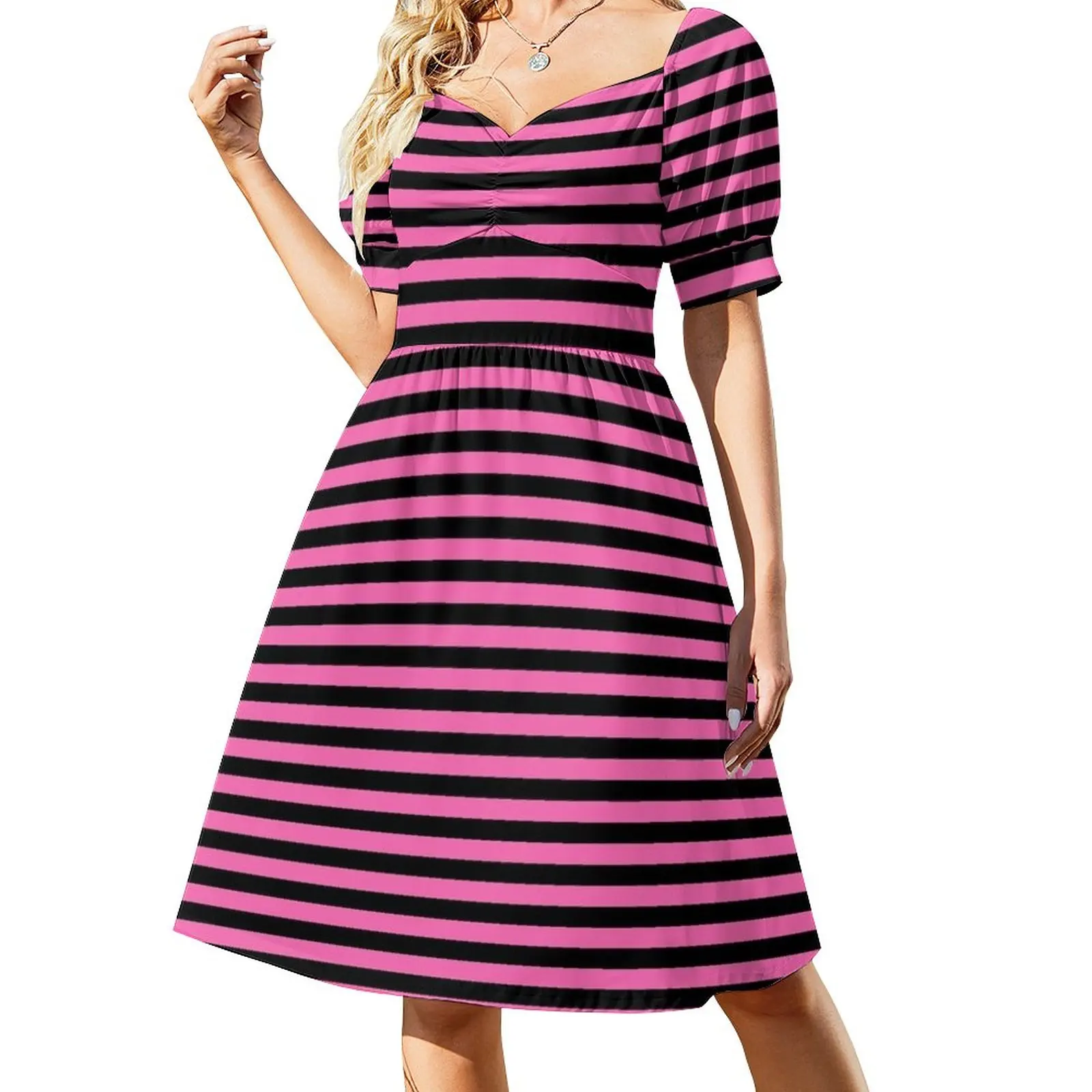 

Thin Black and Light Hot Pink Stripes Horizontal Thin Stripes | Sleeveless Dress Long veiled dresses dresses for prom