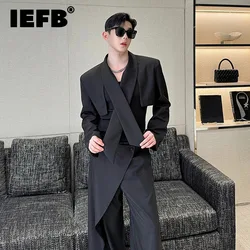 IEFB Personalize Men's Two-piece Set Niche Design Male Ribbon Short Wrap Style Wide-leg Pants Suit 2024 Summer Men 9C5533