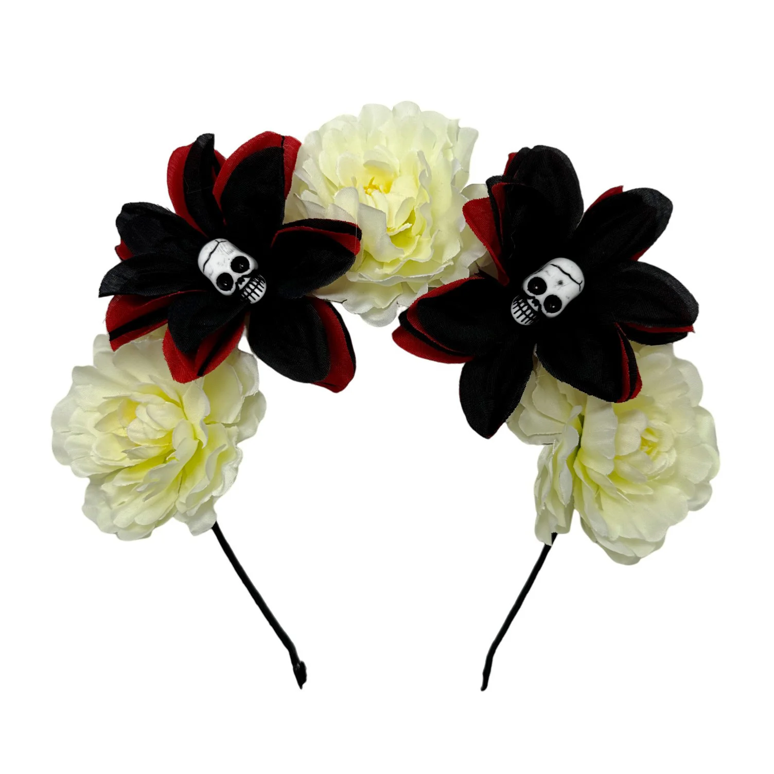 Ein Gotischer Haarschmuck für Damen - Doppeltes Totenkopf- und Zucker-Schädel-Design, Ideal als Kopfschmuck für den Tag der Toten – Detail 9