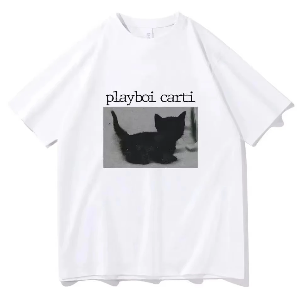 

Summer Clothes Mens T shirt Playboi Carti Hip-Hop Tees Cute Cat Harajuku Printing Quality Rapper Comfortable Men's Clothing Tops